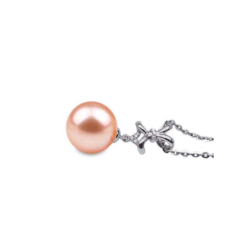 Pendentif ganse classique - Or blanc, diamants monté d'une perle - 5