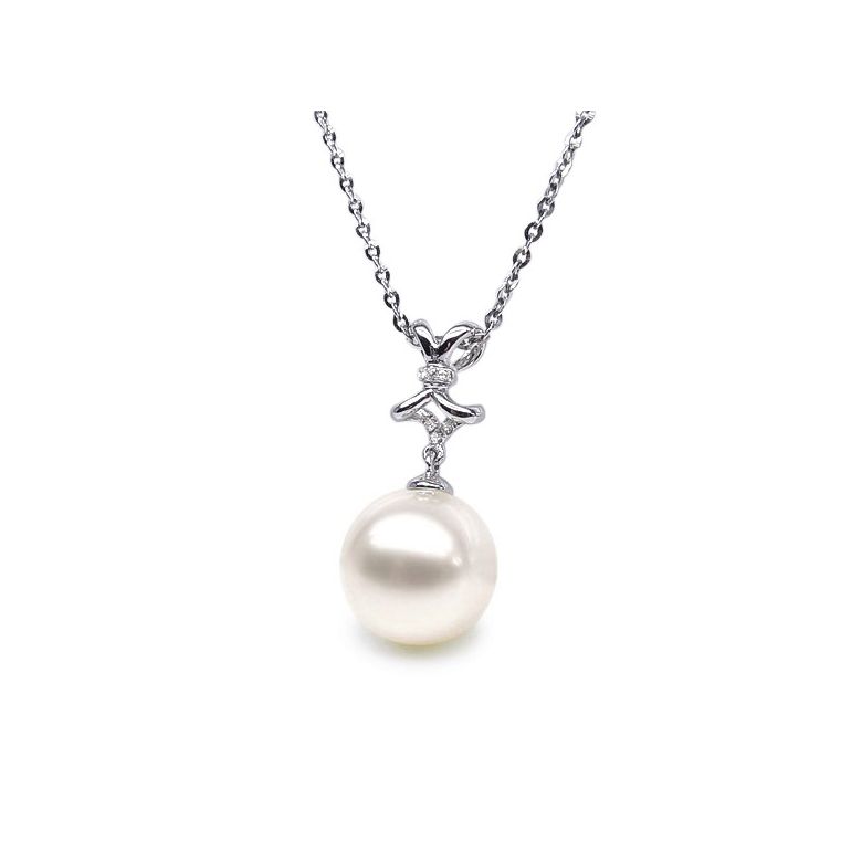 Pendentif ganse classique - Or blanc, diamants monté d'une perle - 1