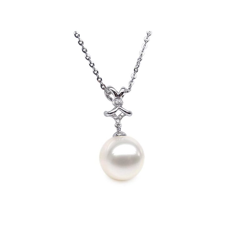 Pendentif ganse classique - Or blanc, diamants monté d'une perle - 3