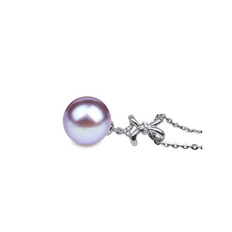 Pendentif ganse classique - Or blanc, diamants monté d'une perle - 7