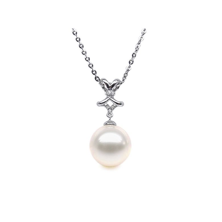 Pendentif ganse classique - Or blanc, diamants monté d'une perle - 2