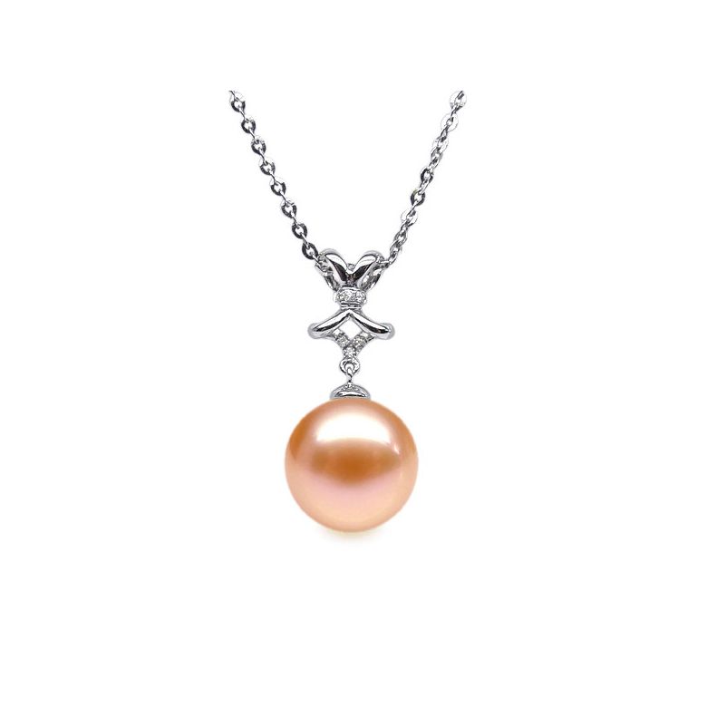 Pendentif ganse classique - Or blanc, diamants monté d'une perle - 6
