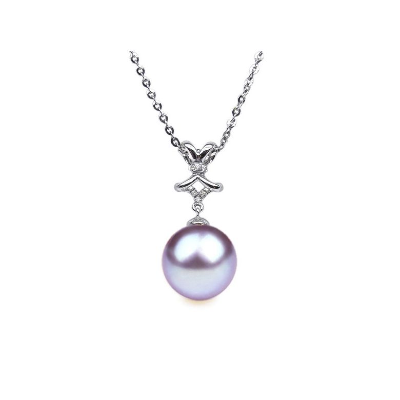 Pendentif ganse classique - Or blanc, diamants monté d'une perle - 8