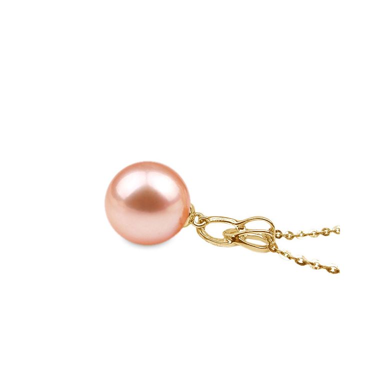 Pendentif 2 anneaux avec perle de culture - Or jaune, diamants pavés - 8