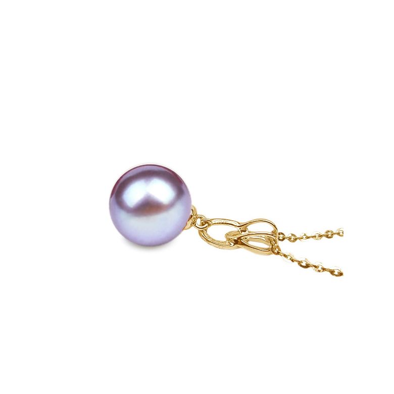 Pendentif 2 anneaux avec perle de culture - Or jaune, diamants pavés - 10