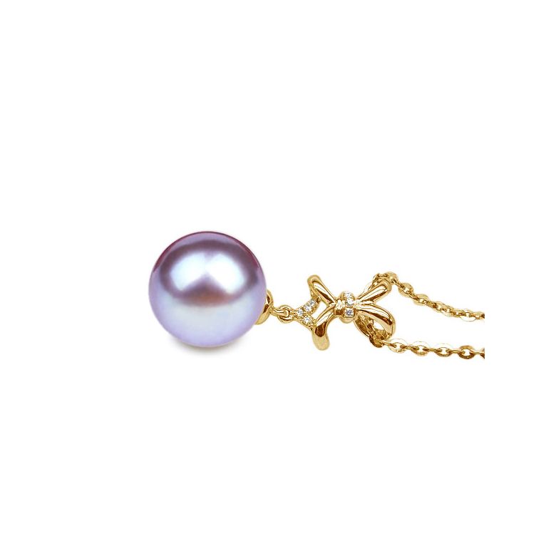 Pendentif ganse en or jaune et diamants - Perle de culture blanche - 7
