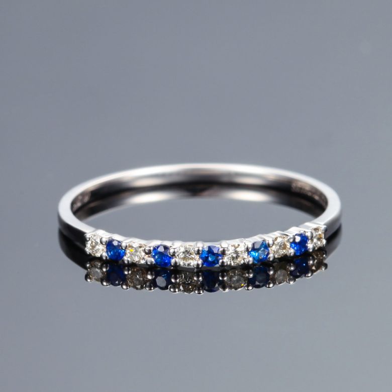 Anneau Diamants et Saphirs en alternance - Or blanc 18 carats - 3