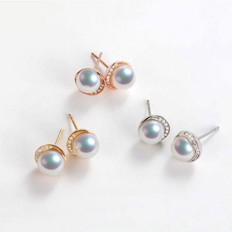 Boucles oreilles couronne Or jaune Diamants. Perles Akoya - 11
