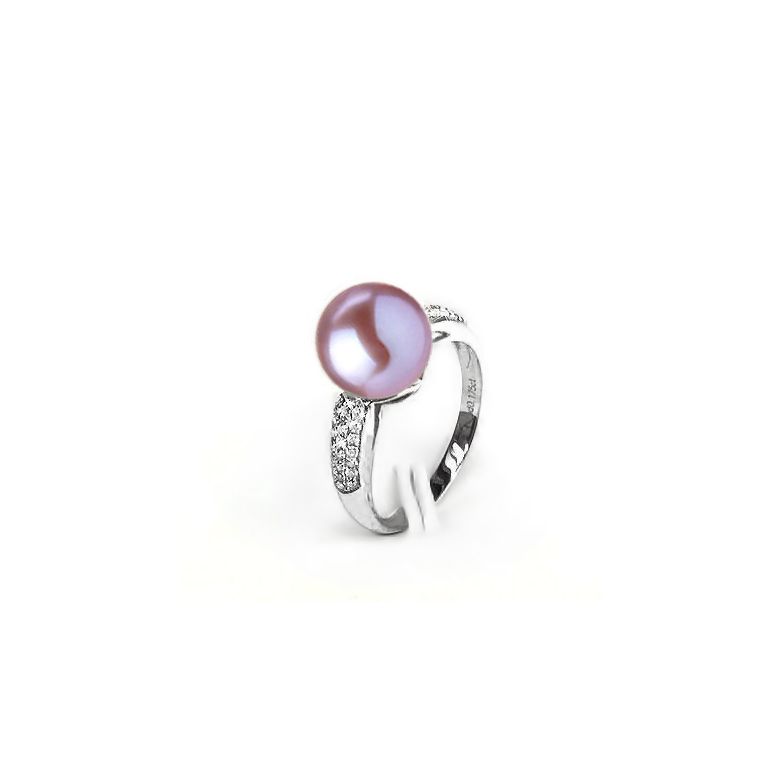 Bague Cyrène. Perle Lavande Or blanc, Diamants - 3